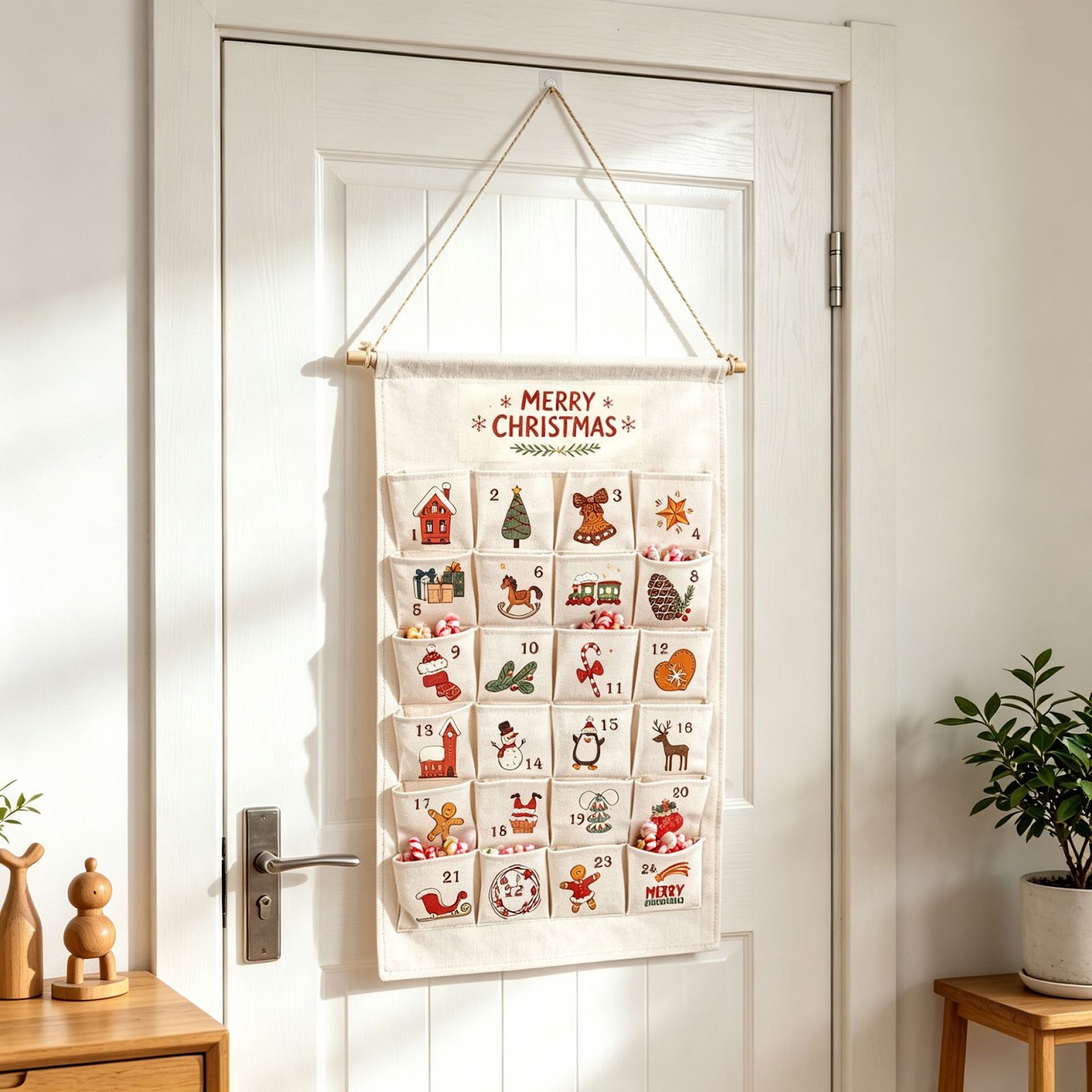Christmas Advent Calendar made of fabric with 24 pockets