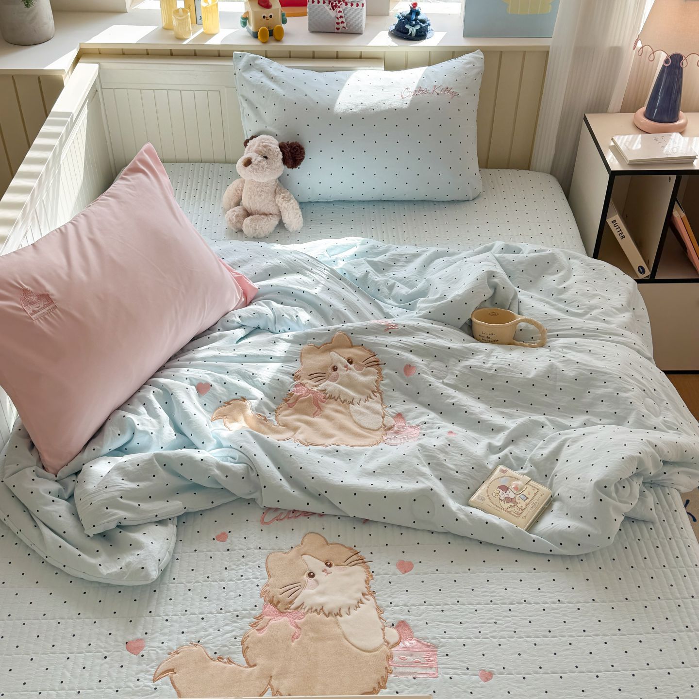 Sommerdecke aus Baumwolle mit Katzenmotiv