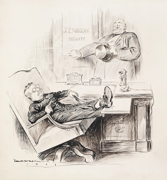 The New Office Boy Is Mr Morgan in No but what can I do for you 1912