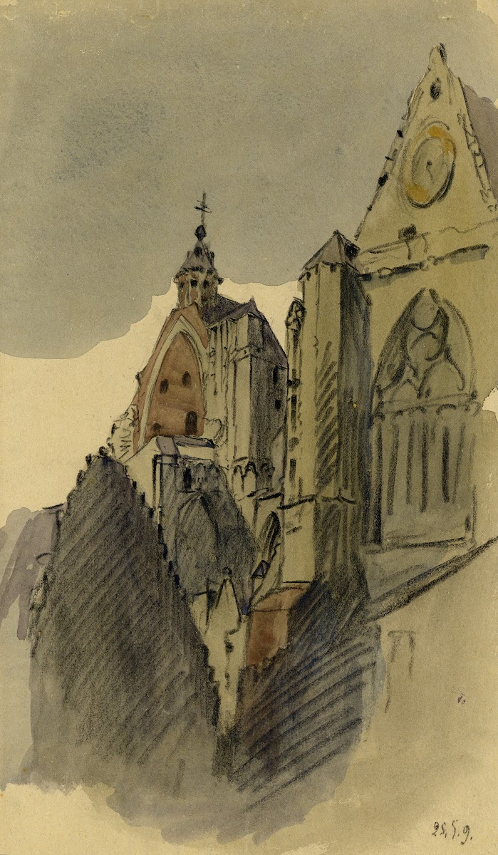 Zijzicht op de OLV  kerk te Mechelen 1909
