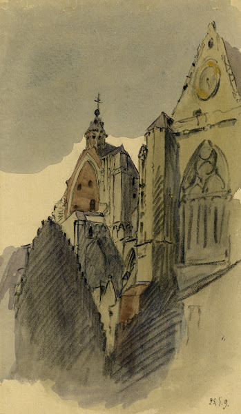Zijzicht op de OLV  kerk te Mechelen 1909