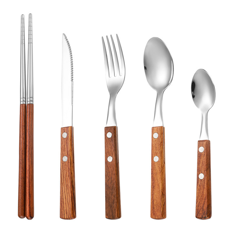 Besteckset 12-teilig, Edelstahl mit Holzgriff