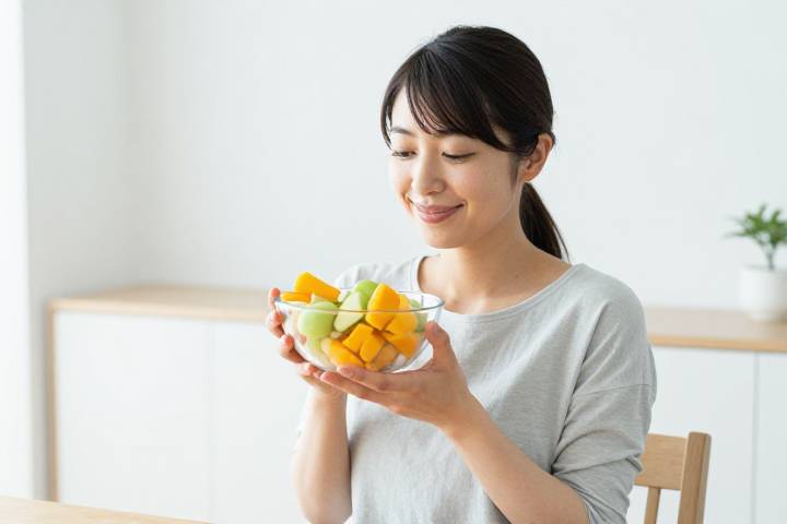 健康的な朝食を楽しむ女性