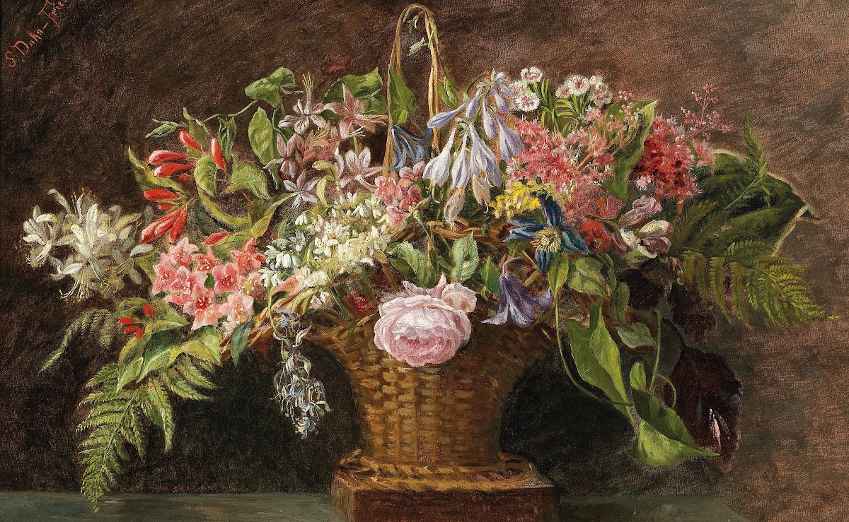 A Basket with Alpine Flowers