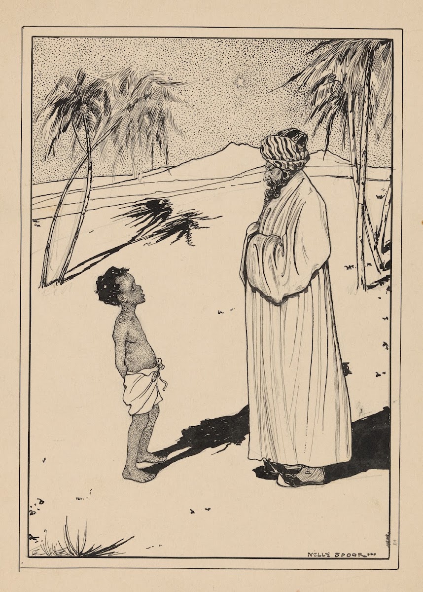Jongen en man met tulband in een woestijnlandschap 1895   1950