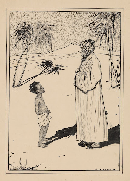 Jongen en man met tulband in een woestijnlandschap 1895   1950