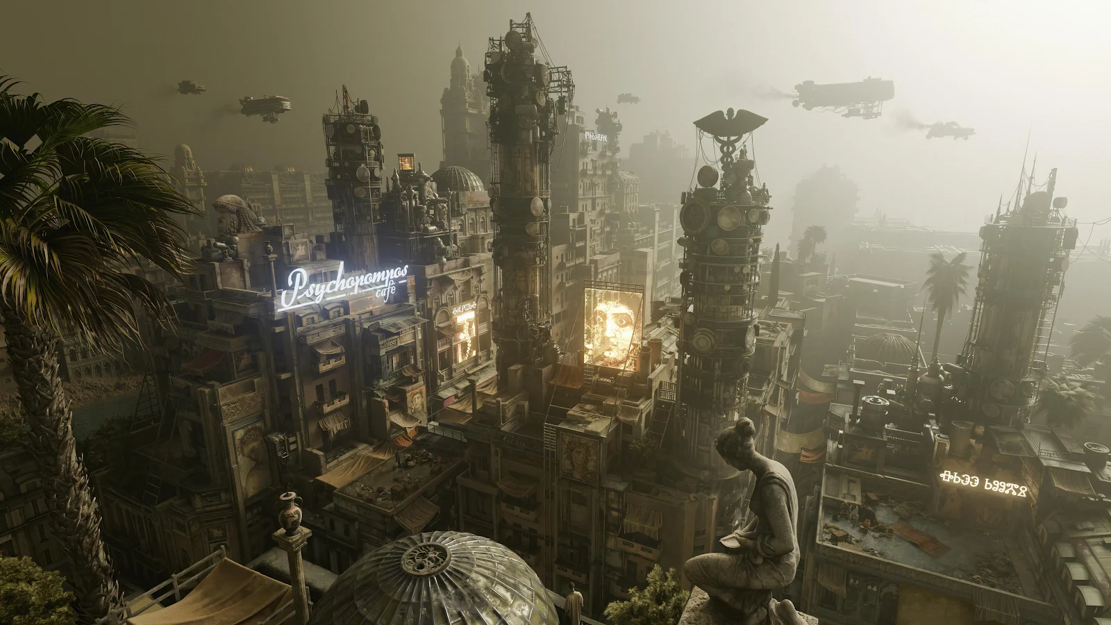 Dystopian Dieselpunk Desert City - Digital Concept Art 4K Wallpaper (3840x2160)
