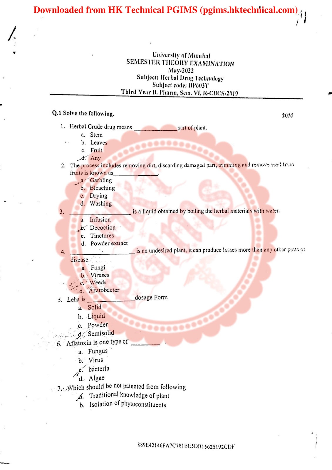 Herbal Drug Technology HDT Mumbai University 6th Semester B.Pharmacy Previous Year's Question Paper,BP603T Herbal Drug Technology,BPharmacy,Previous Year's Question Papers,BPharm 6th Semester,Herbal Drug Technology,University of Mumbai (MU),