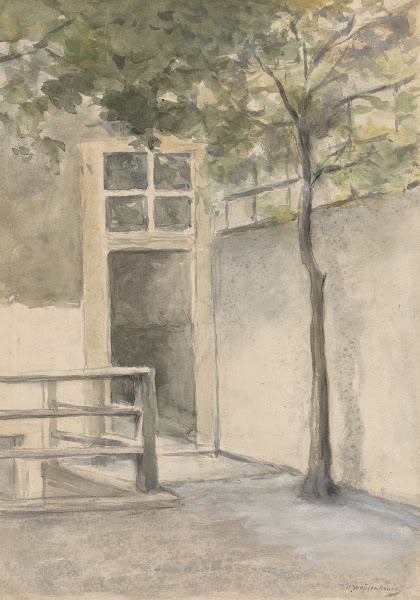 Gezicht op een binnenplaats vanuit het atelier van de kunstenaar in de Kazernest