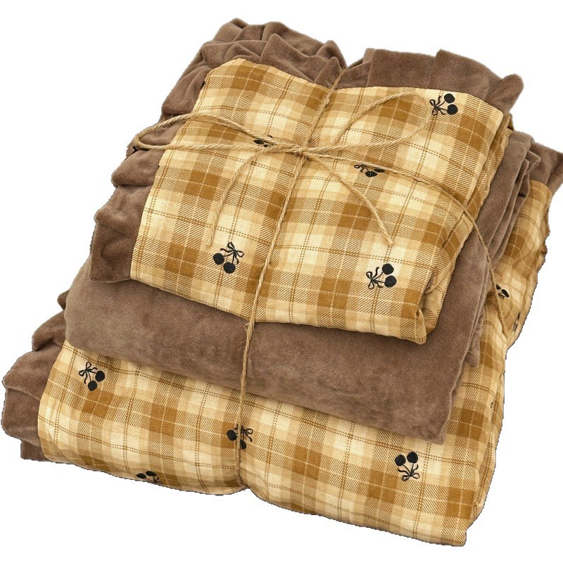 Baumwoll-Bettwäsche-Set mit Fleece-Futter, warm