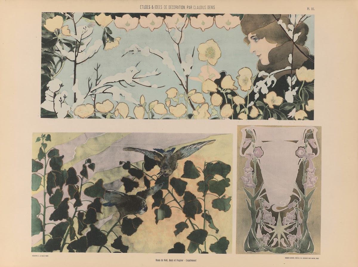 Roses de Noël Geais et Peuplier  Encadrement 1920