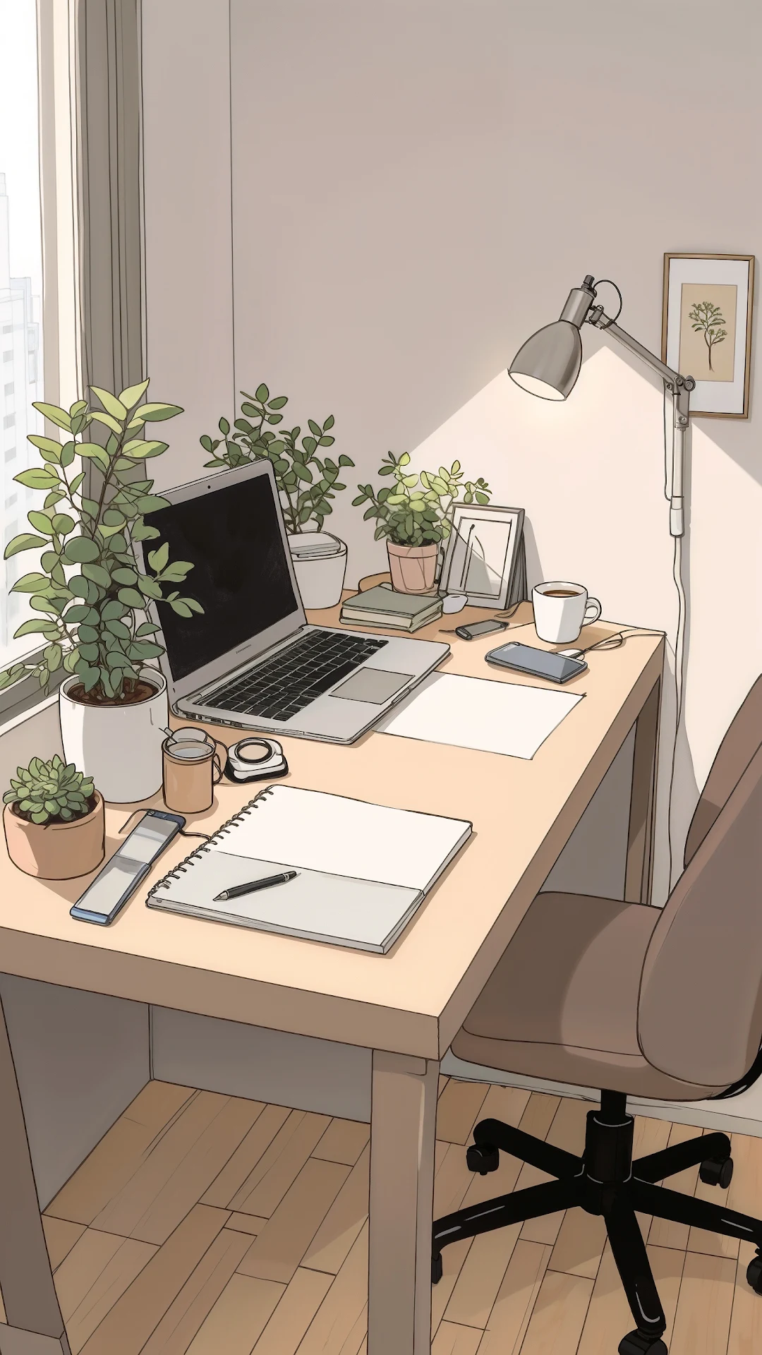 Cozy Home Office with Plants and Laptop - Free 4K mobile Wallpaper