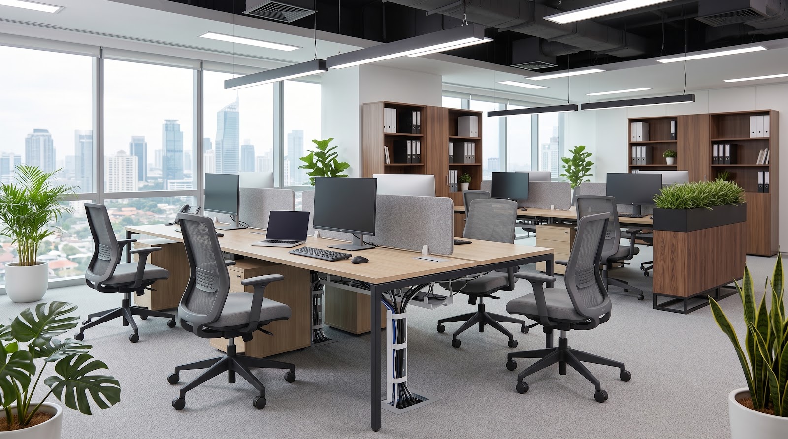 Model meja workstation kantor 4 staff minimalis modern COCOUP Jakarta