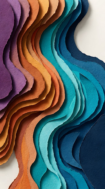 Textured Abstract Paper-Cut Style Layers in Warm and Cool Color Transition - Free mobile Wallpaper