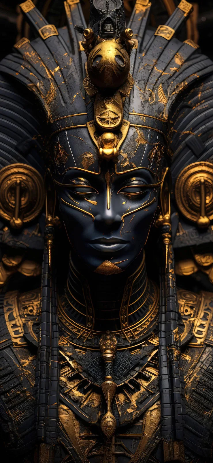 Black And Gold Egyptian Deity - Digital Art 2K iPhone Wallpaper (1474x3193)