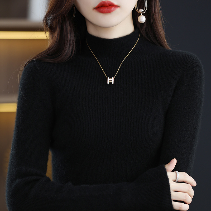 Women's Knit Sweater with Stand-Up Collar, Seamless