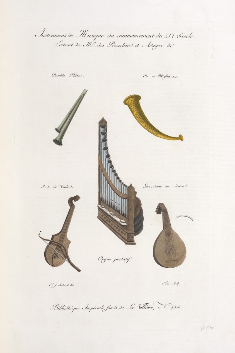 Instrumens de musique du commencemnet du XVI siècle Extrait du MS des proverbes