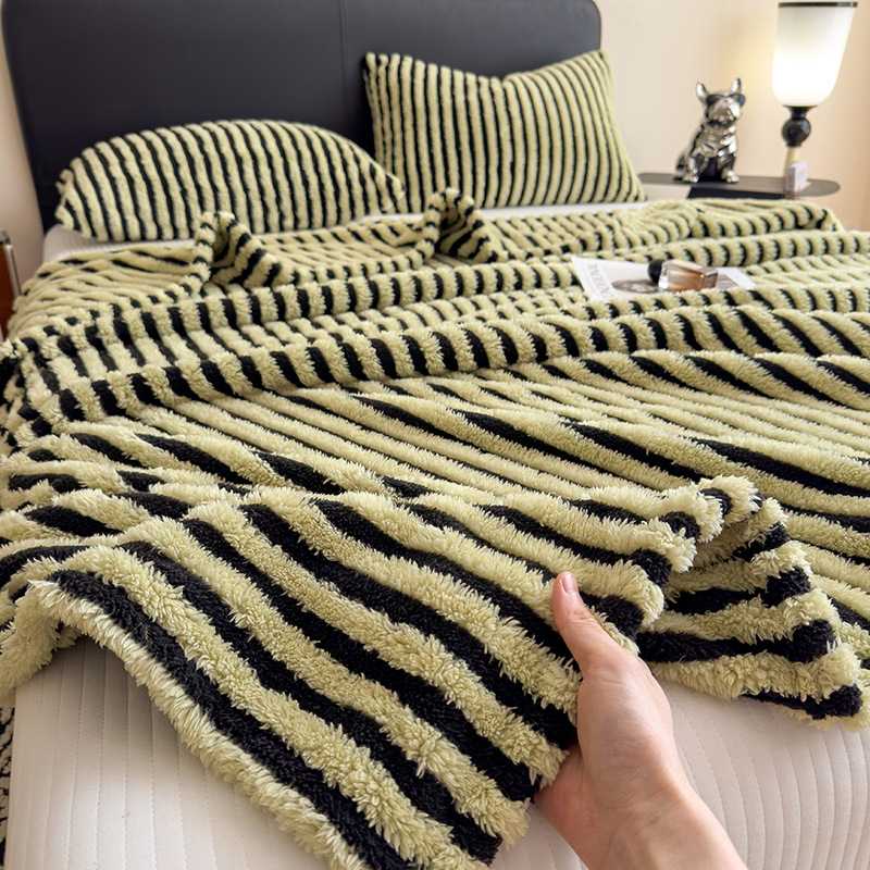 Modern Milk Fiber Fleece Throw Blanket, Striped, Various Sizes