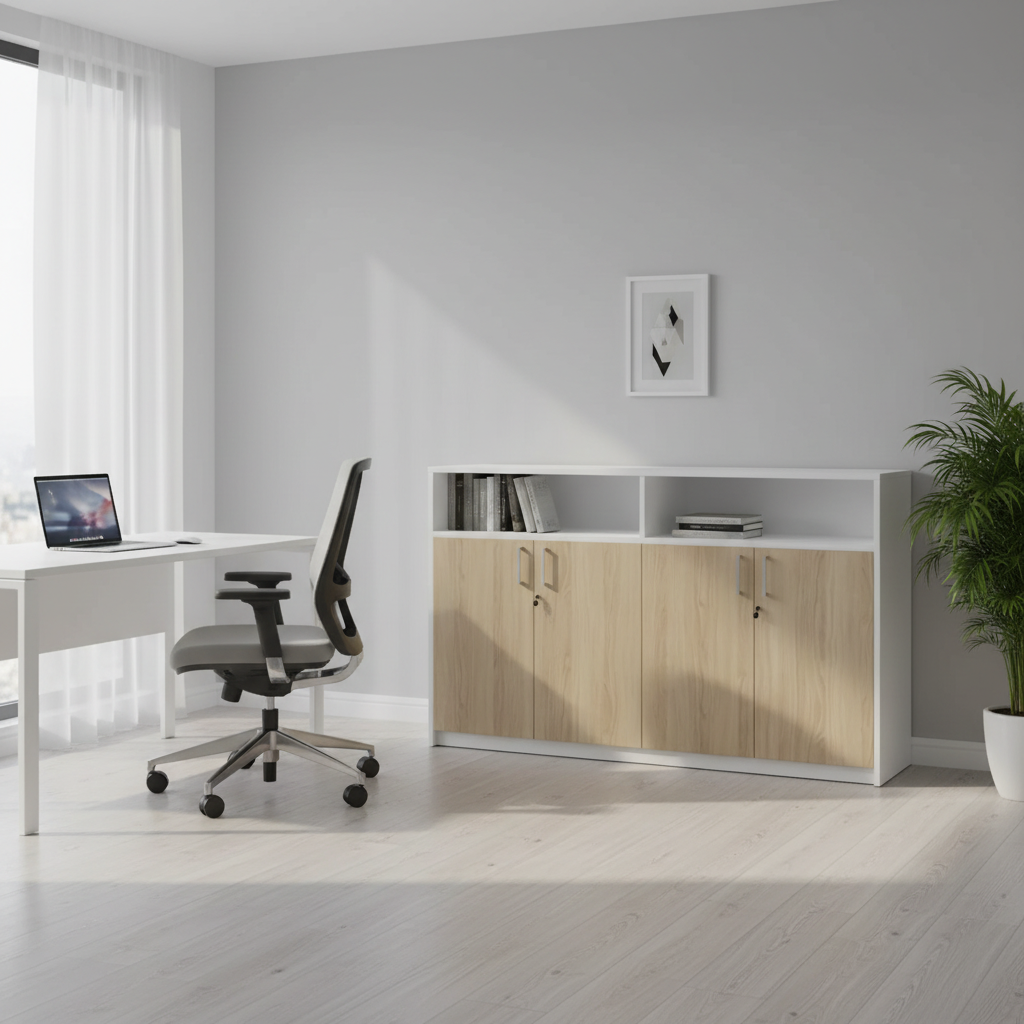 RADAR Color Four Door Cabinet With Recessed Open Top Shelf
