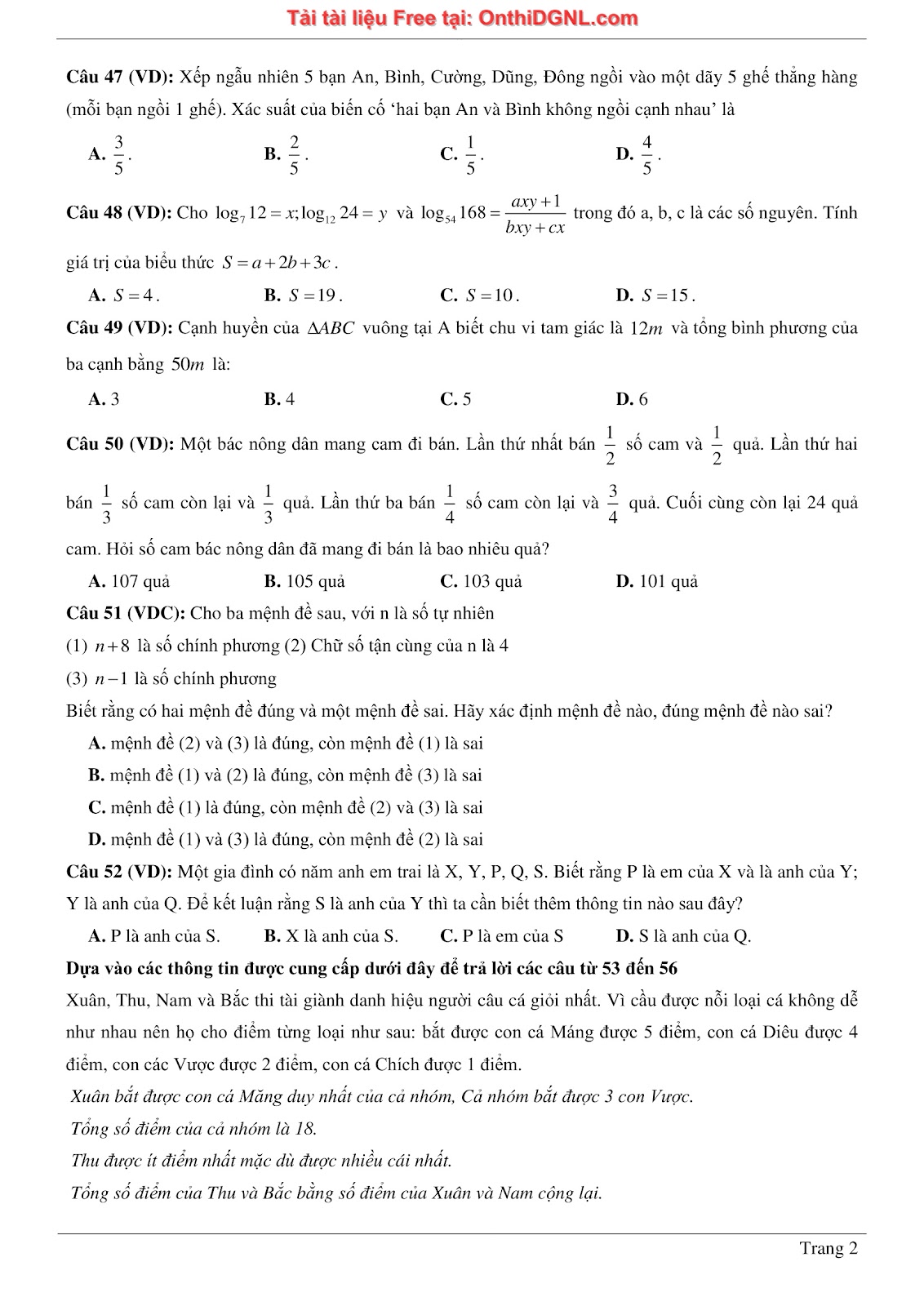 900 bài tập môn Toán - Ôn thi ĐGNL ĐHQG TP HCM Phần 10