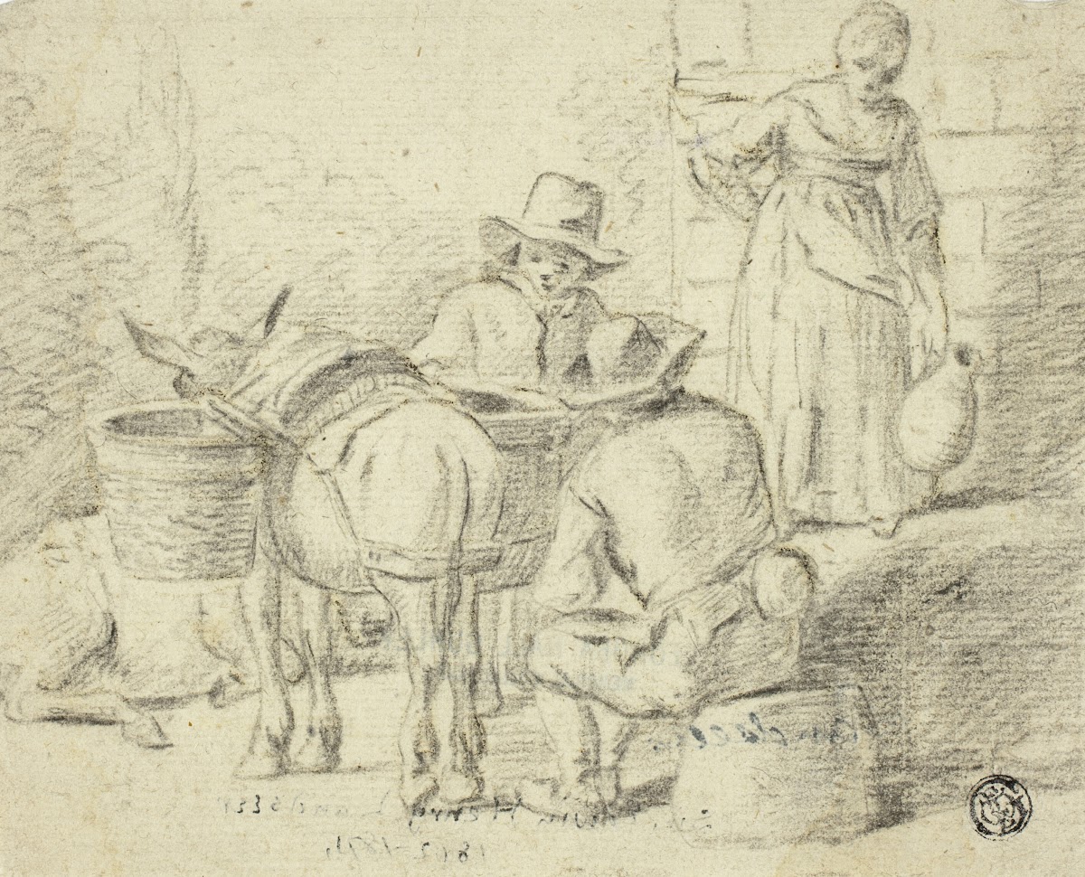 Men and Donkeys Woman with Pitcher