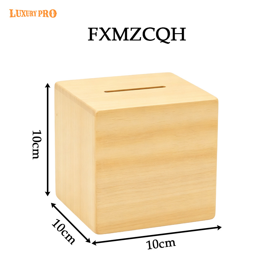 Square wooden savings box