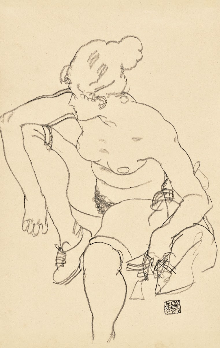 Frau Sitzend mit Schuhen 1917