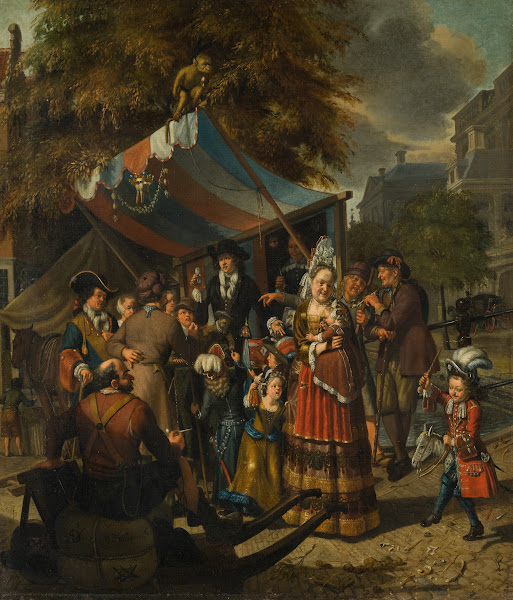 Amsterdams stadstafereel met kwakzalver 1696