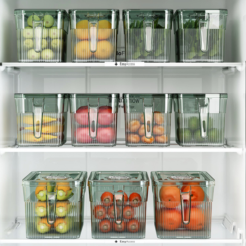 Refrigerator food storage box with drainage and timer function