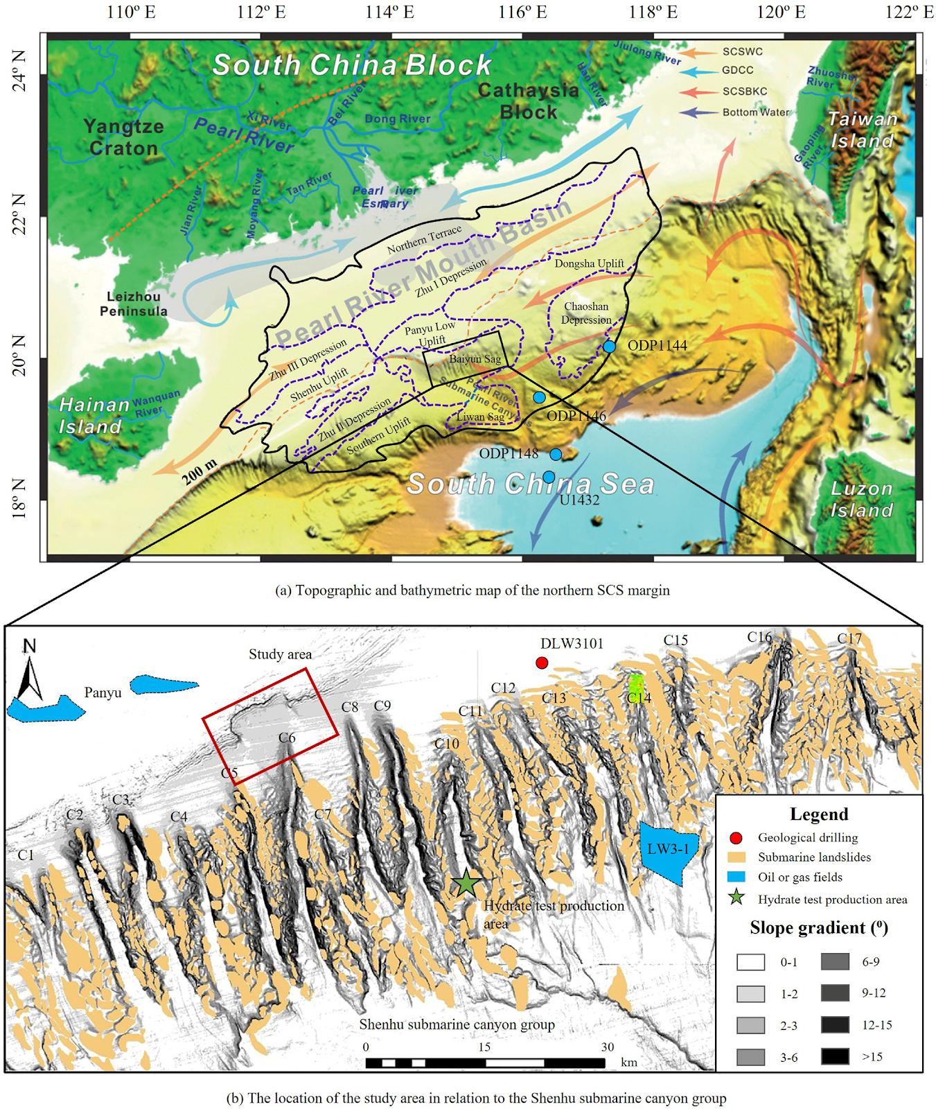 Potential failure mechanism of low–angle submarine landslides in shelf–slope break of Pearl River Mouth Basin, South China Sea