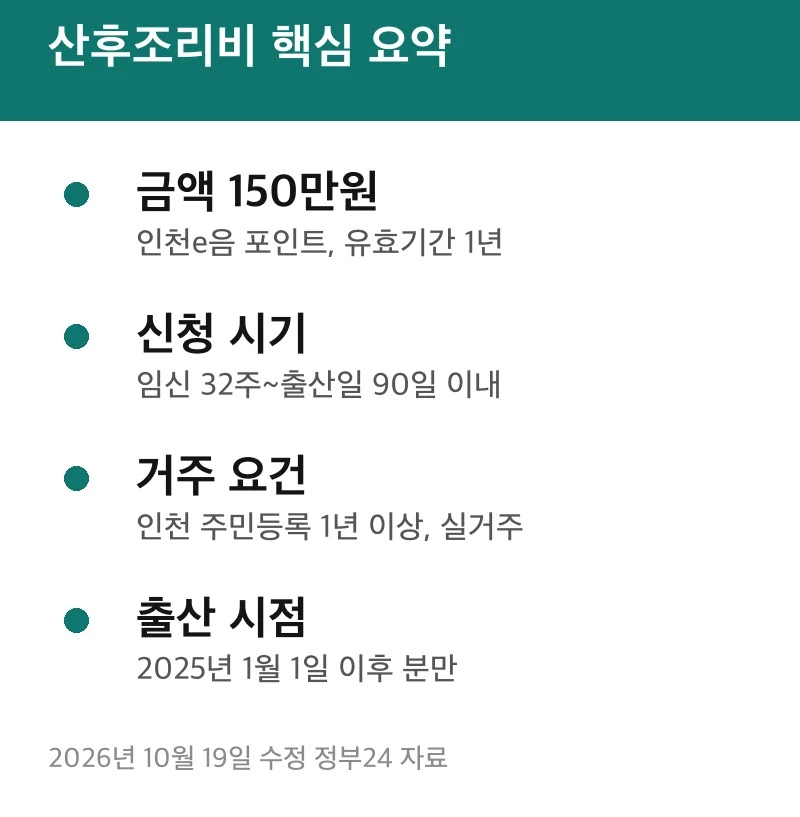 산후조리비 핵심 요약