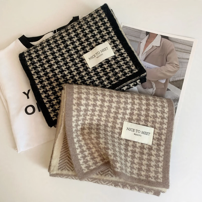 Knitted Houndstooth Scarf, 160cm