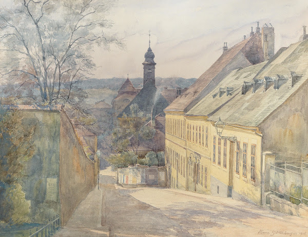 A view of Diesterweggasse and St Rochus chapel in Penzing