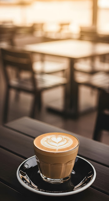 Shallow Depth-of-Field Close-up of Latte Art in a Glass Cup on a Wood Table - Free mobile Wallpaper