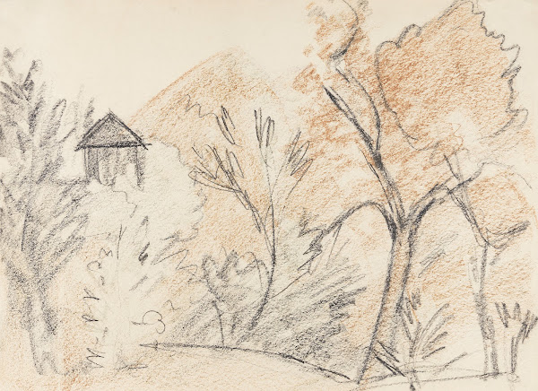 Bergige Landschaft mit kleinem Haus 1925
