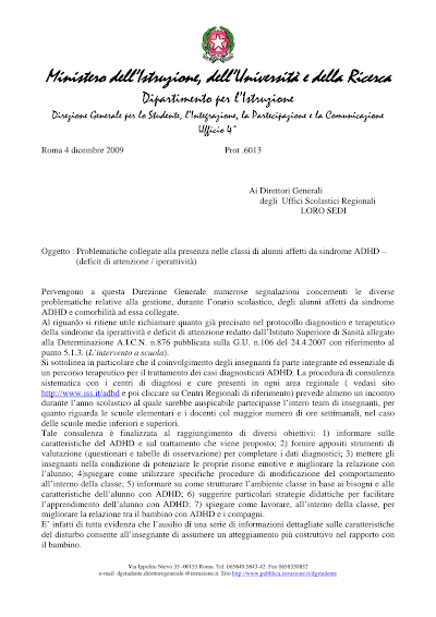 Anteprima della prima pagina: Problematiche collegate alla presenza nelle classi di alunni affetti da sindrome ADHD