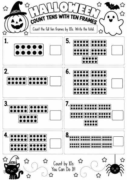 HALLOWEEN COUNT TENS WITH TEN FRAMES