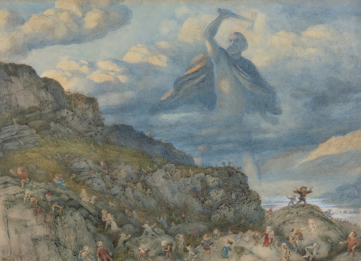 The God Thor Drives The Dwarfs Out Of Scandinavia By Throwing His Hammer At Them