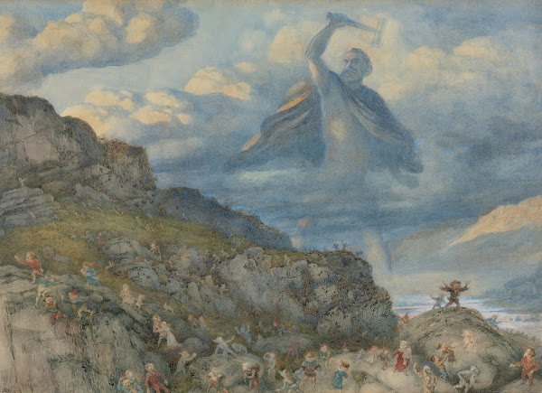 The God Thor Drives The Dwarfs Out Of Scandinavia By Throwing His Hammer At Them