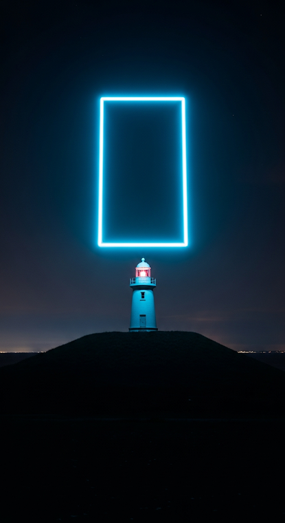 Lighthouse Neon Frame Night