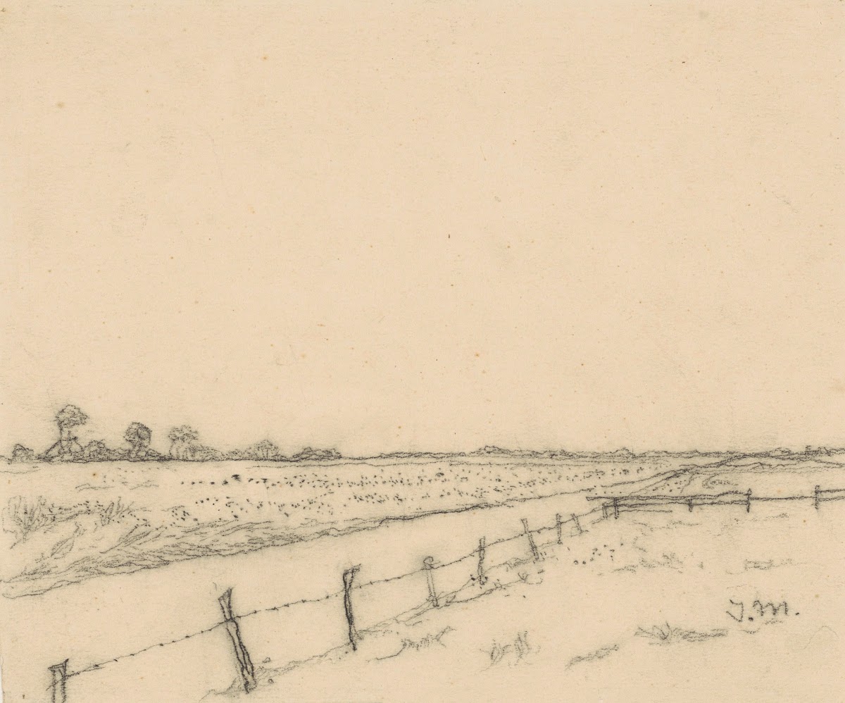 Sloot en hek tussen de weilanden 1900 1920
