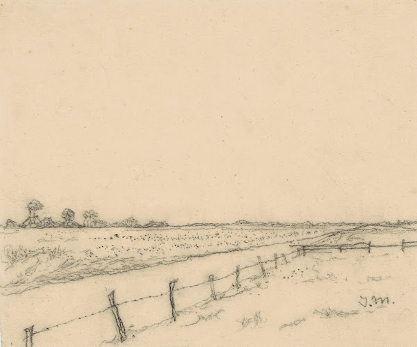 Sloot en hek tussen de weilanden 1900 1920