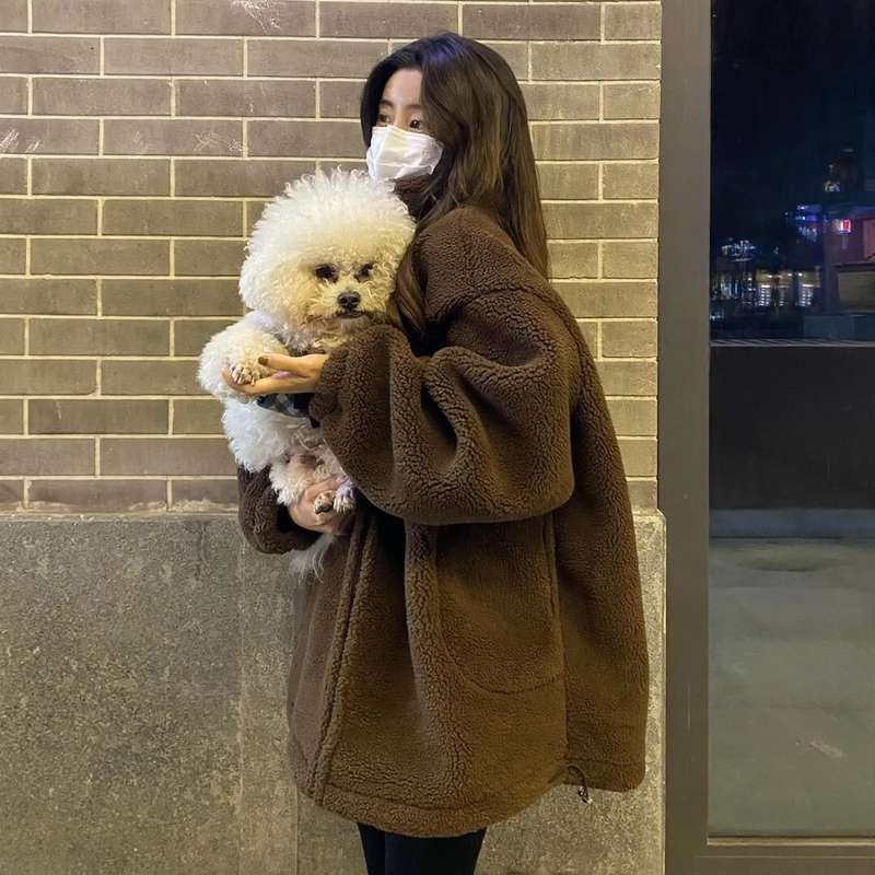 Casual Shearling-Look Jacket with Zipper
