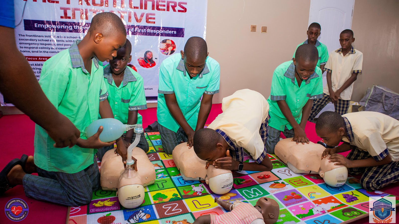 Secondary school students participating in hands-on emergency response and lifesaving skills training