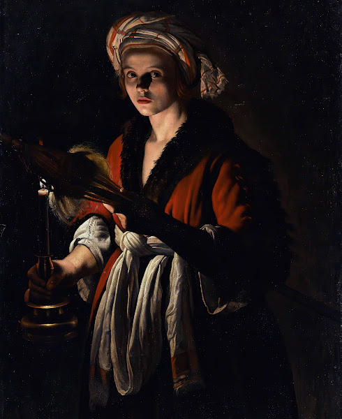 A Young Woman Holding A Distaff Before A Lit Candle