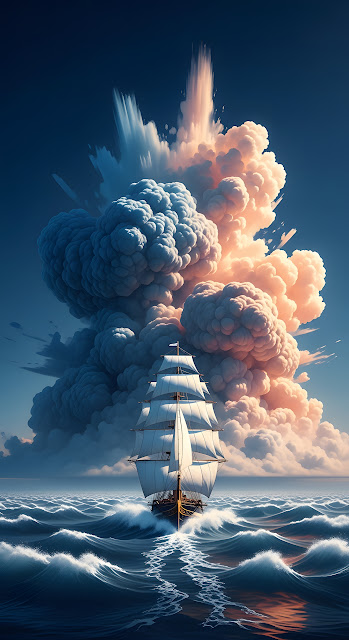 Epic Sailing Ship Dramatic Cloud Explosion Art - Free mobile Wallpaper