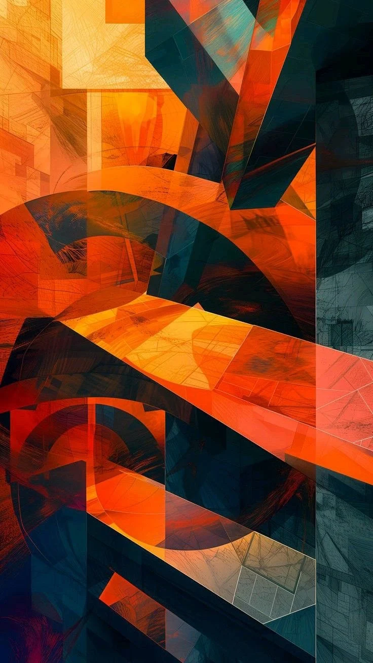 Abstract Orange And Teal Geometry - Abstract Digital Art iPhone Wallpaper (736x1308)
