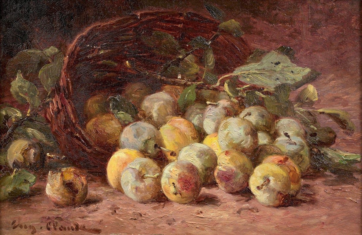 Panier de reines claudes renversées