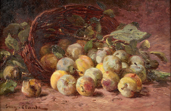 Panier de reines claudes renversées