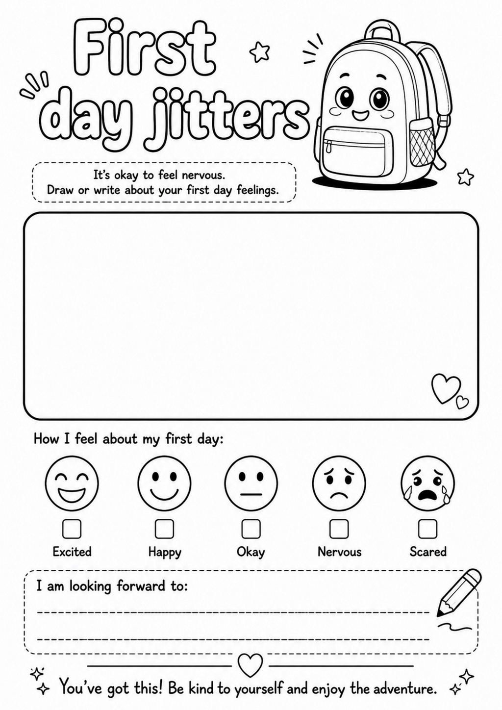 First Day Jitters Feelings Worksheet